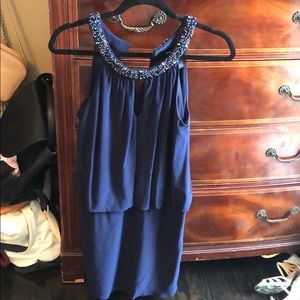 Navy blue cocktail dress with beaded neckline